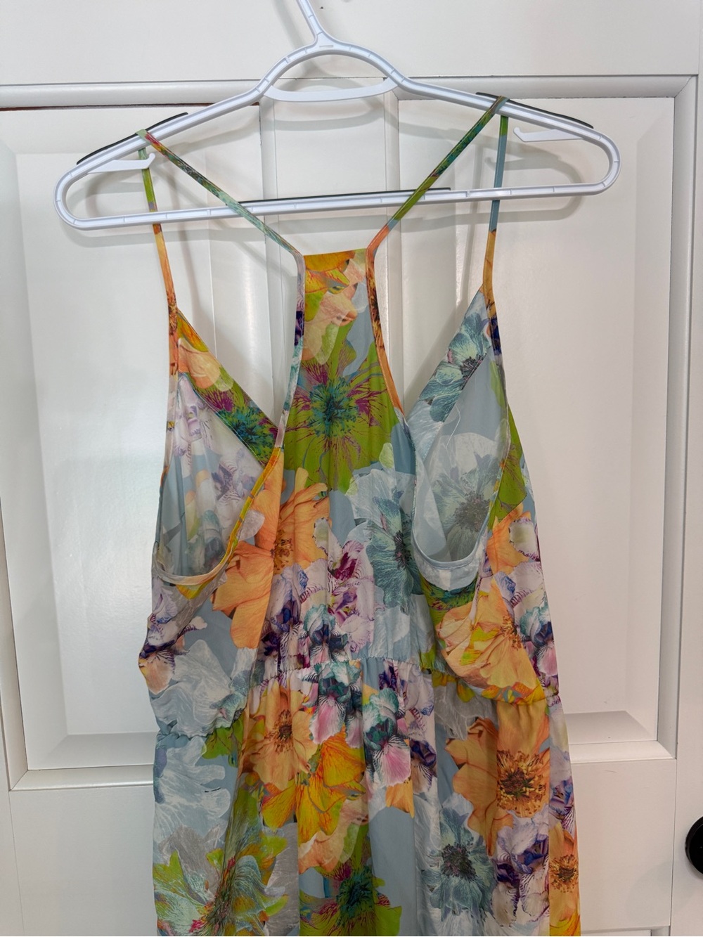 Amanda Uprichard Floral Chiffon Maxi Dress Pastel Blue Racerback 25775 - Picture 9 of 13